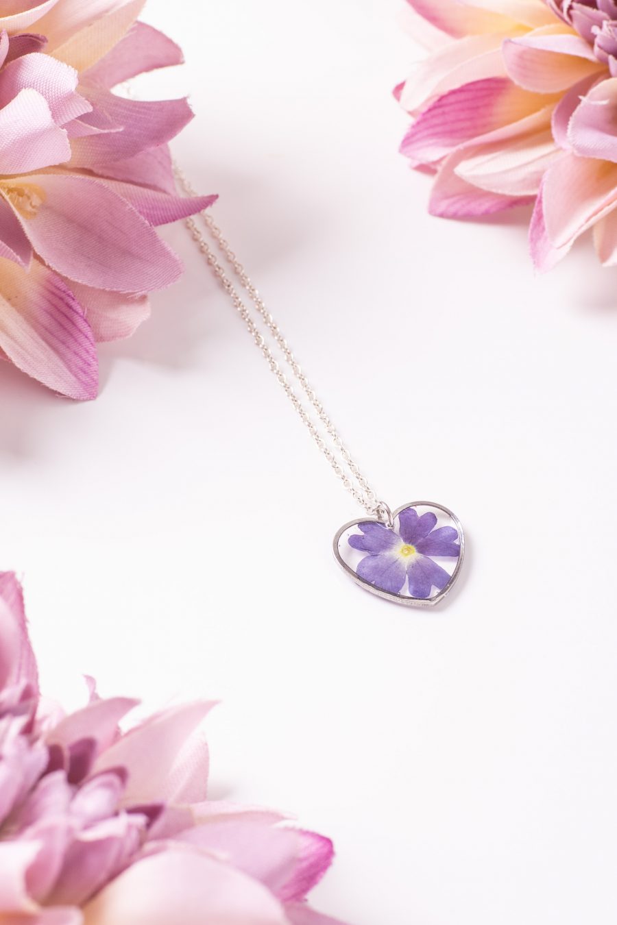 Anhänger Resin Herz Silber Flammenblume blau