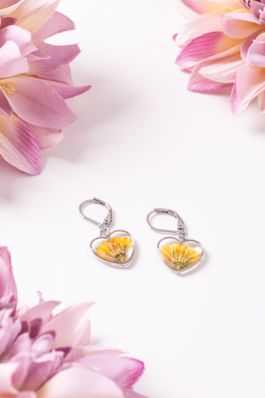 Ohrhänger Resin Herz Silber Ferkelkraut