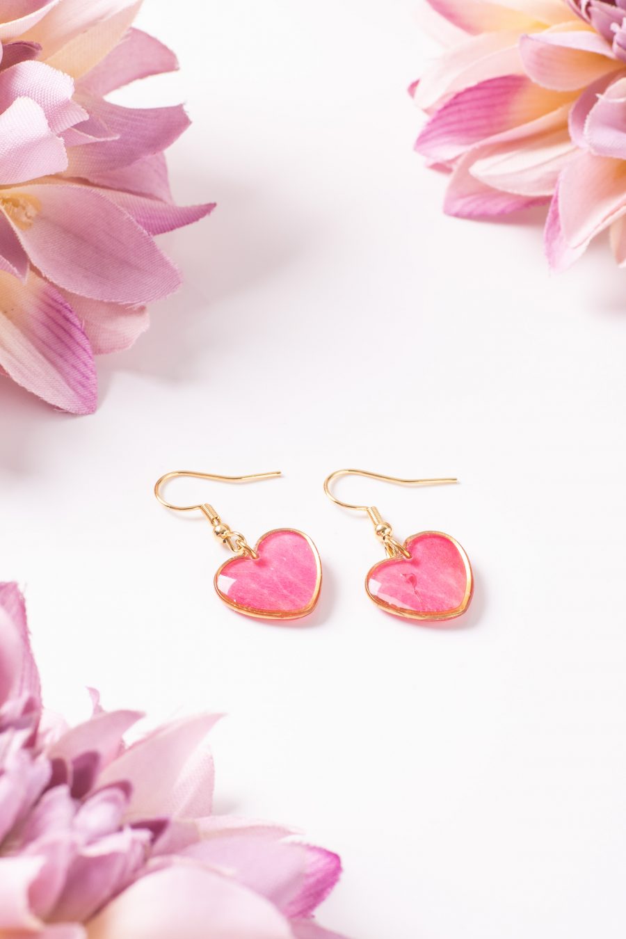 Ohrhänger Resin Herz Gold Rose Pink