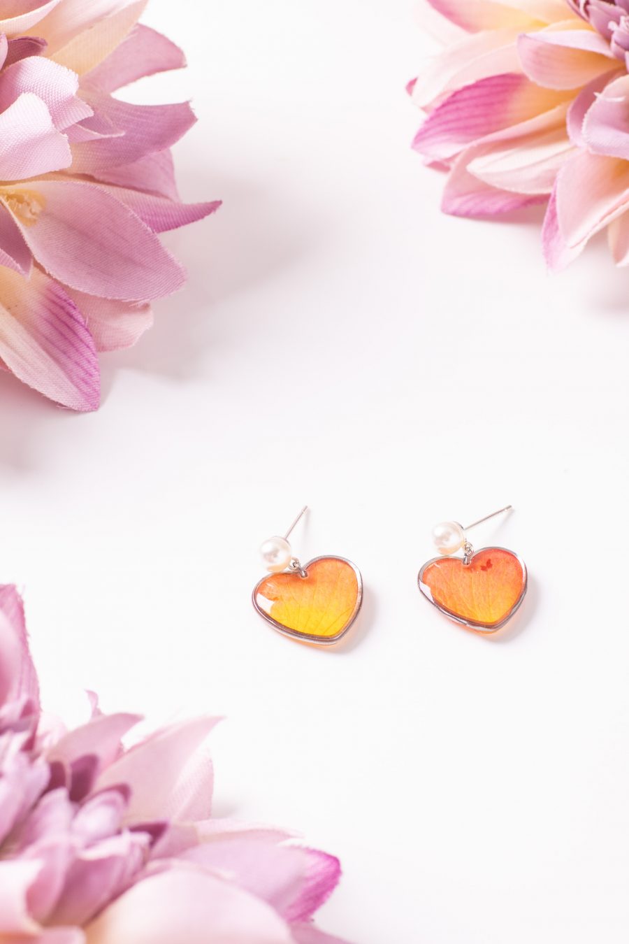 Ohrhänger Resin Herz Gold Rose Orange Gelb