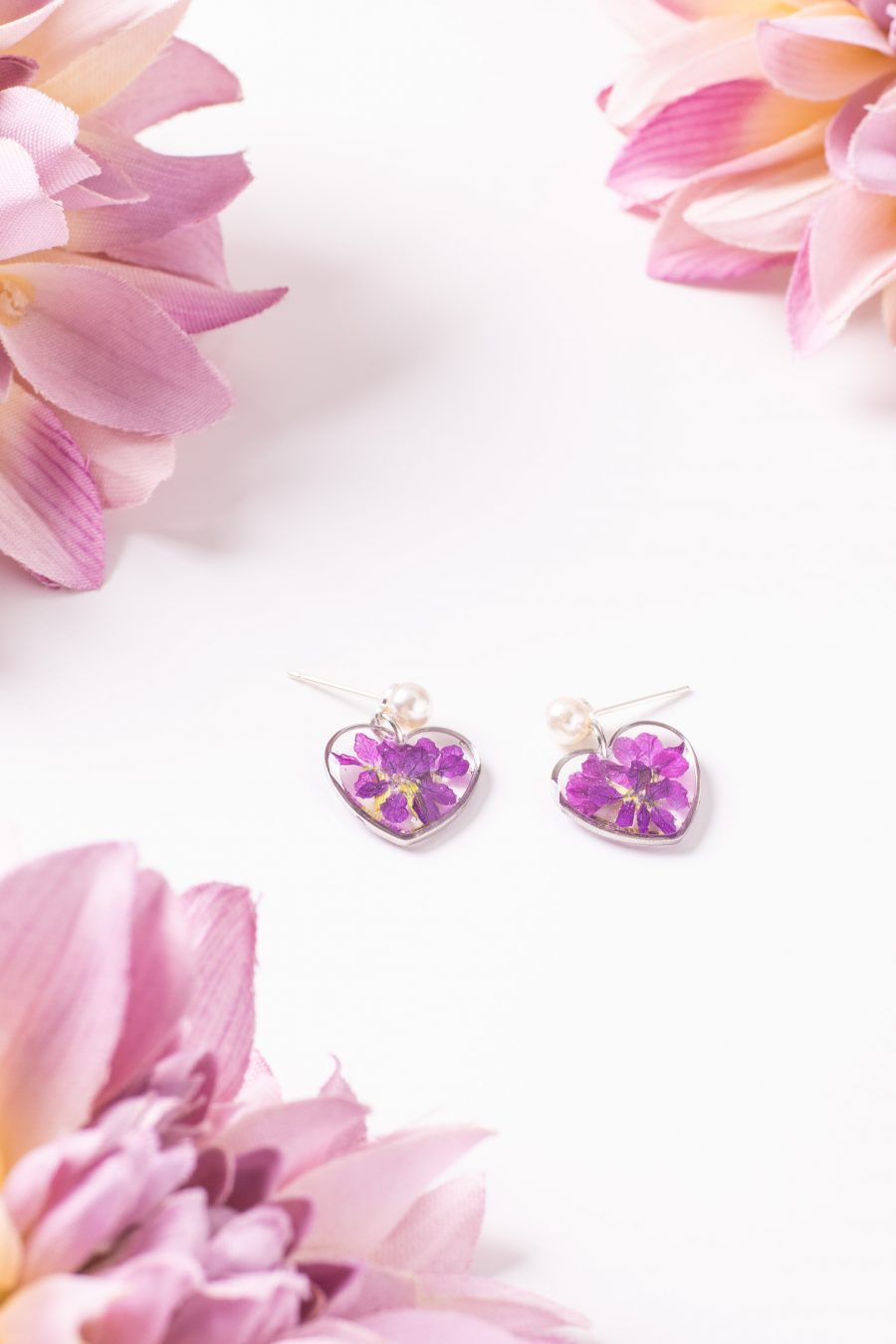 Ohrhänger Resin Herz Silber Myrthe lila