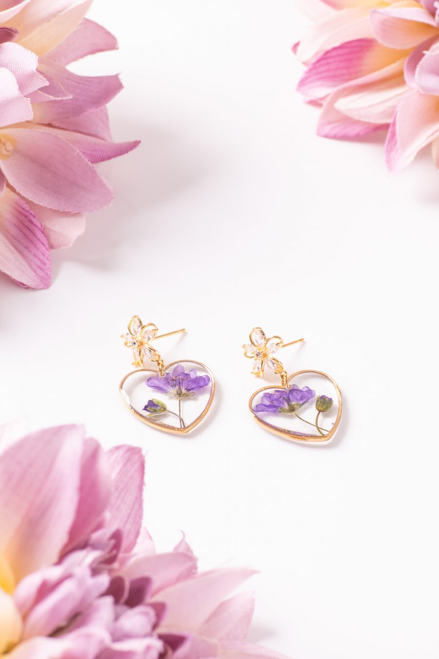 Ohrhänger Resin Herz Gold Storchenschnabel 2