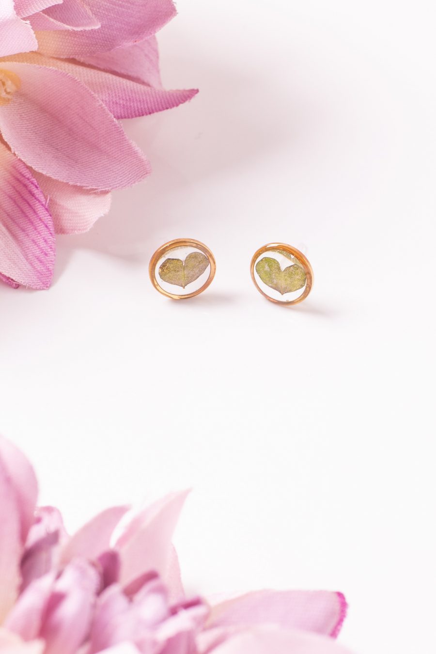 Ohrstecker Resin Punkt Gold Klee Herz