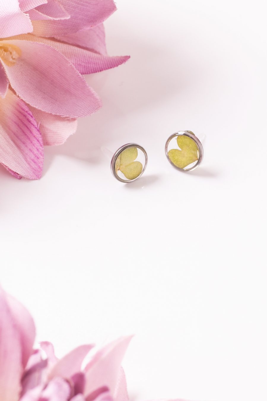 Ohrstecker Resin Punkt Silber Klee Herz 2