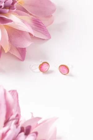 Ohrclips Resin Punkt Gold Rose pink gefleckt