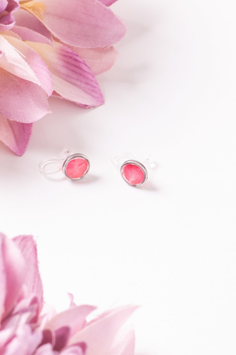 Ohrclip Resin Punkt Silber Rose Koralle 1