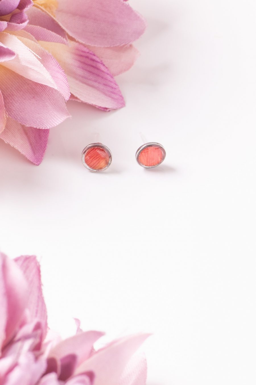 Ohrstecker Resin Punkt Silber Mini Tulpe Orange0,8