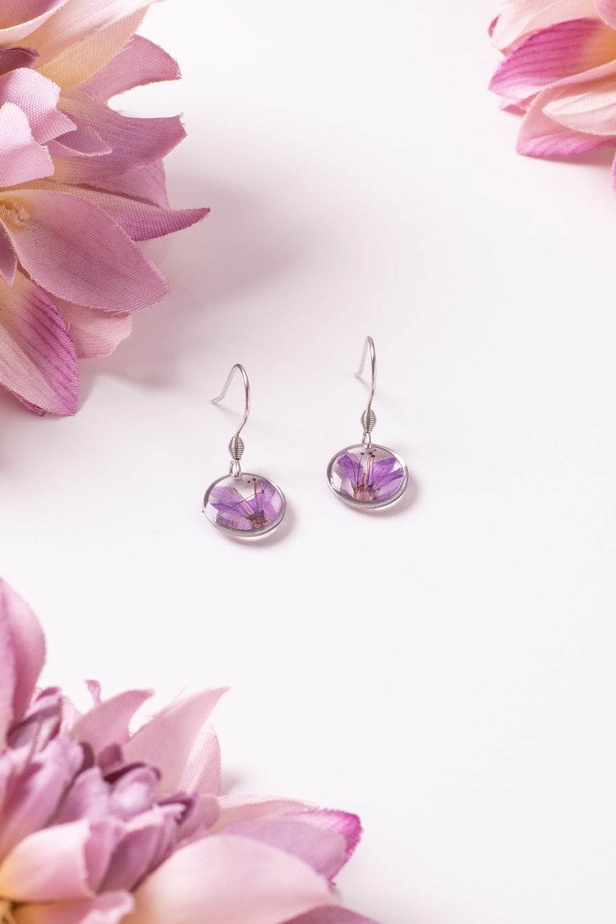 Ohrhänger Resin Rund Silber Blutweiderich