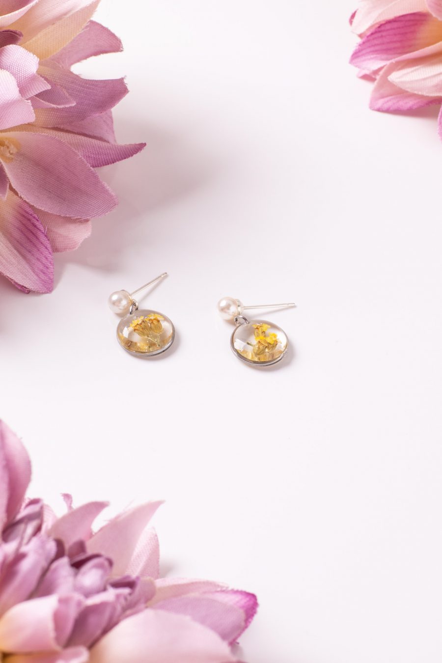 Ohrhänger Resin Rund Silber Schafgarbe Perle