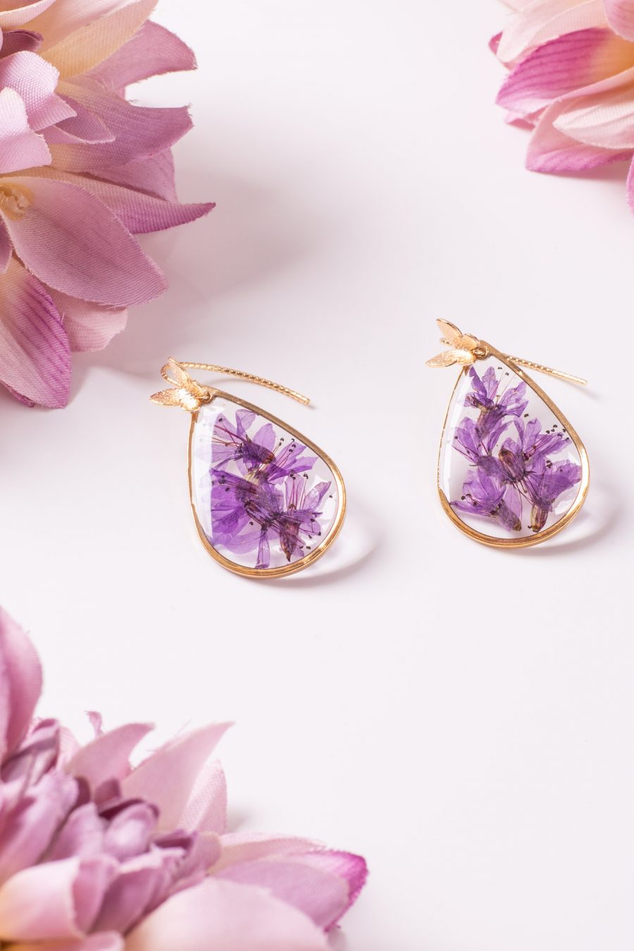 Ohrhänger Resin Tropfen Groß Blutweiderich Schmetterling