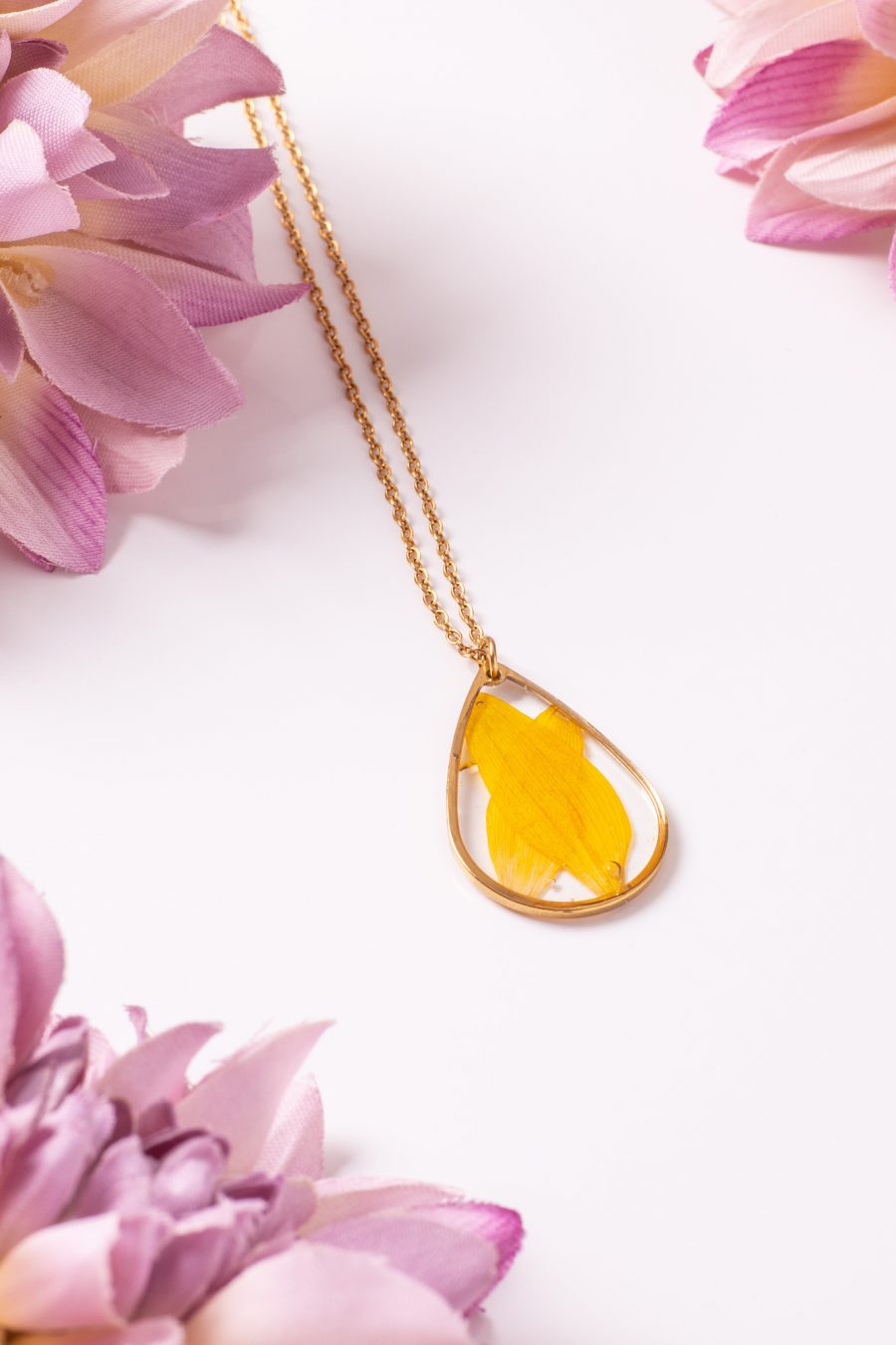 Anhänger Resin Tropfen Groß Gold Sonnenblume
