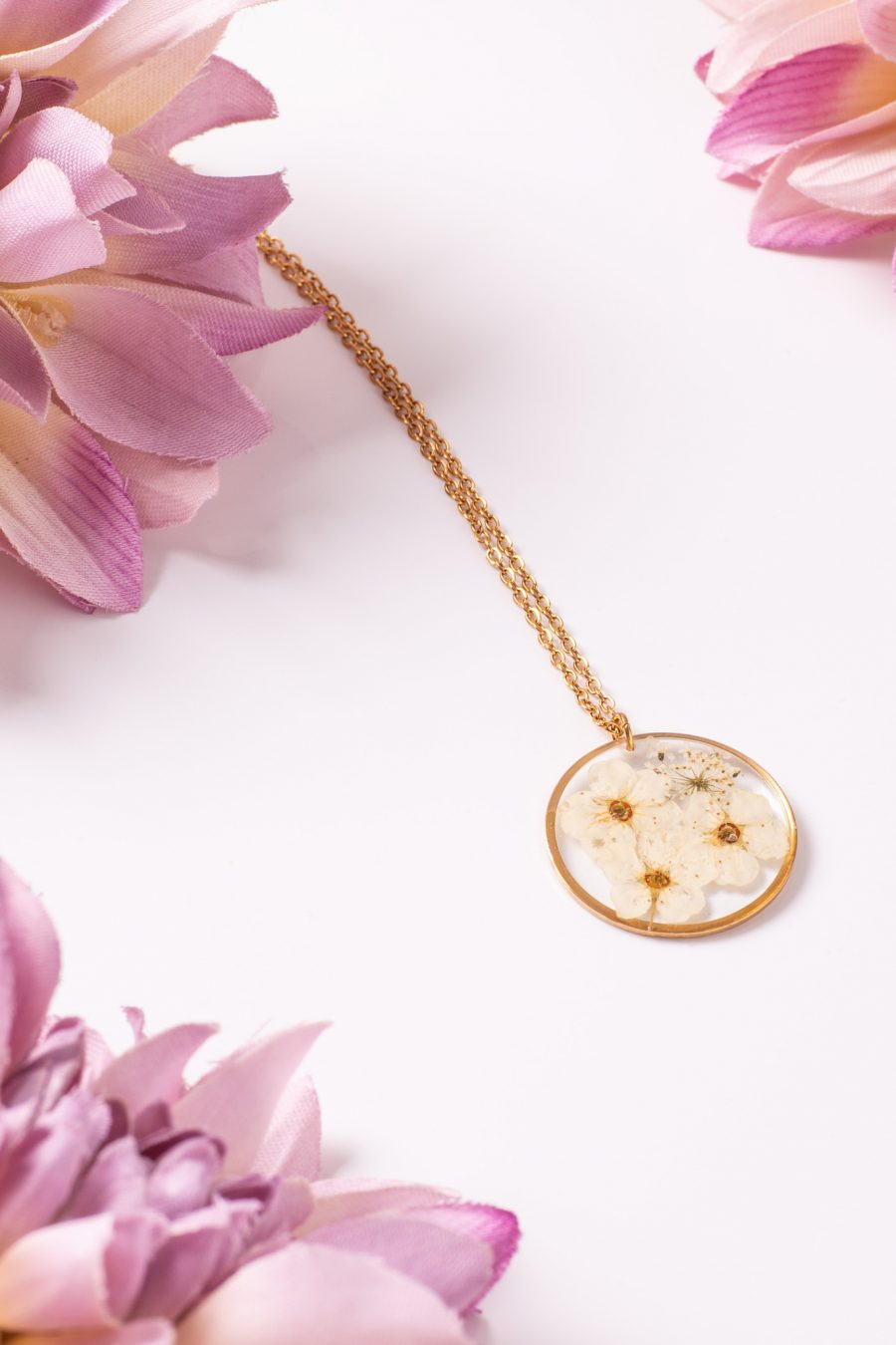 Anhänger Resin Rund Groß Gold Spirea Wilde Möhre