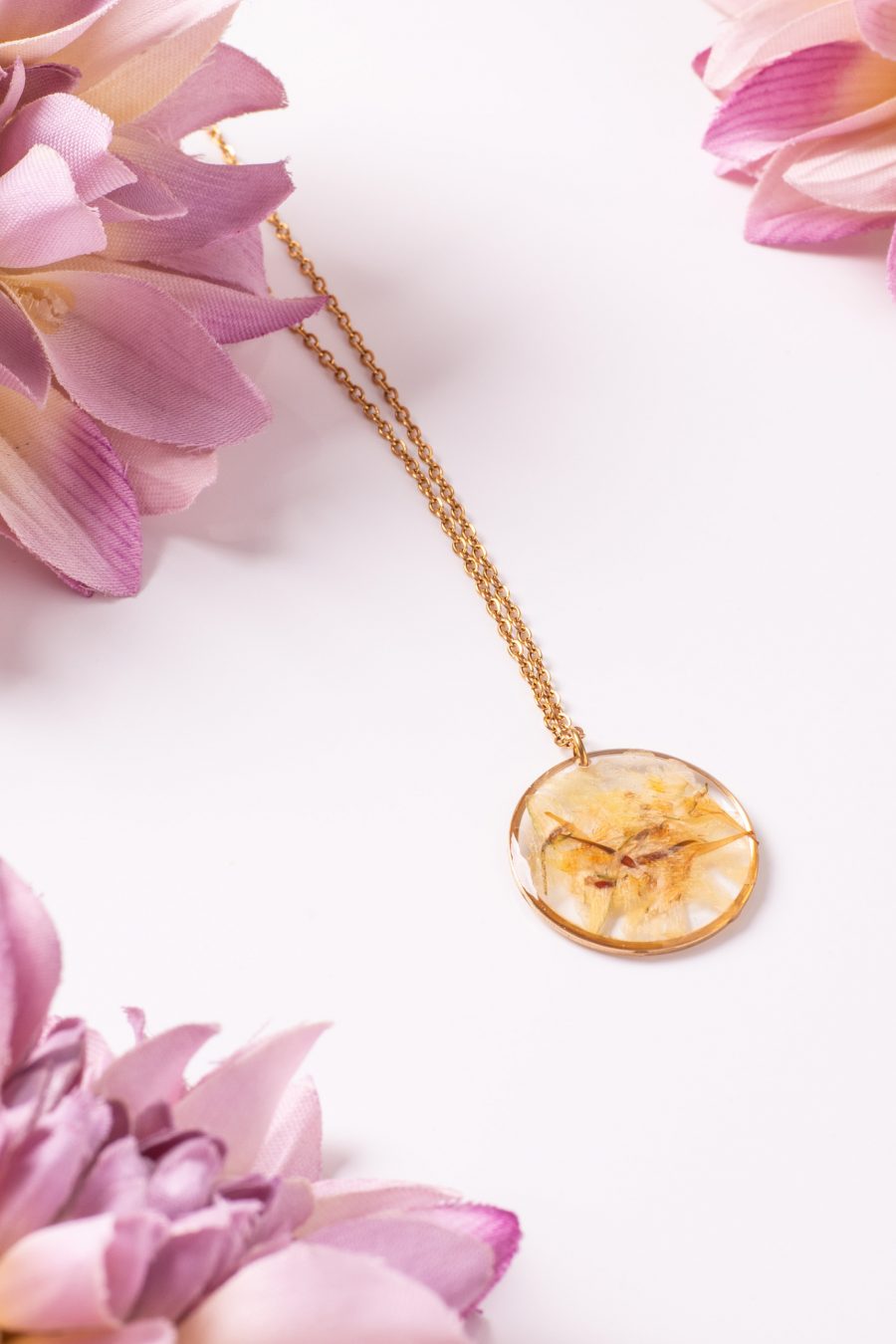 Anhänger Resin Rund Groß Gold Leinkraut