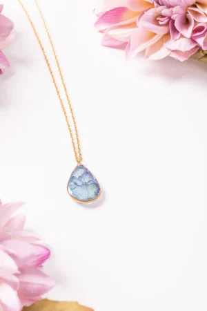 Anhänger Resin Tropfen Hortensie Gold Blau