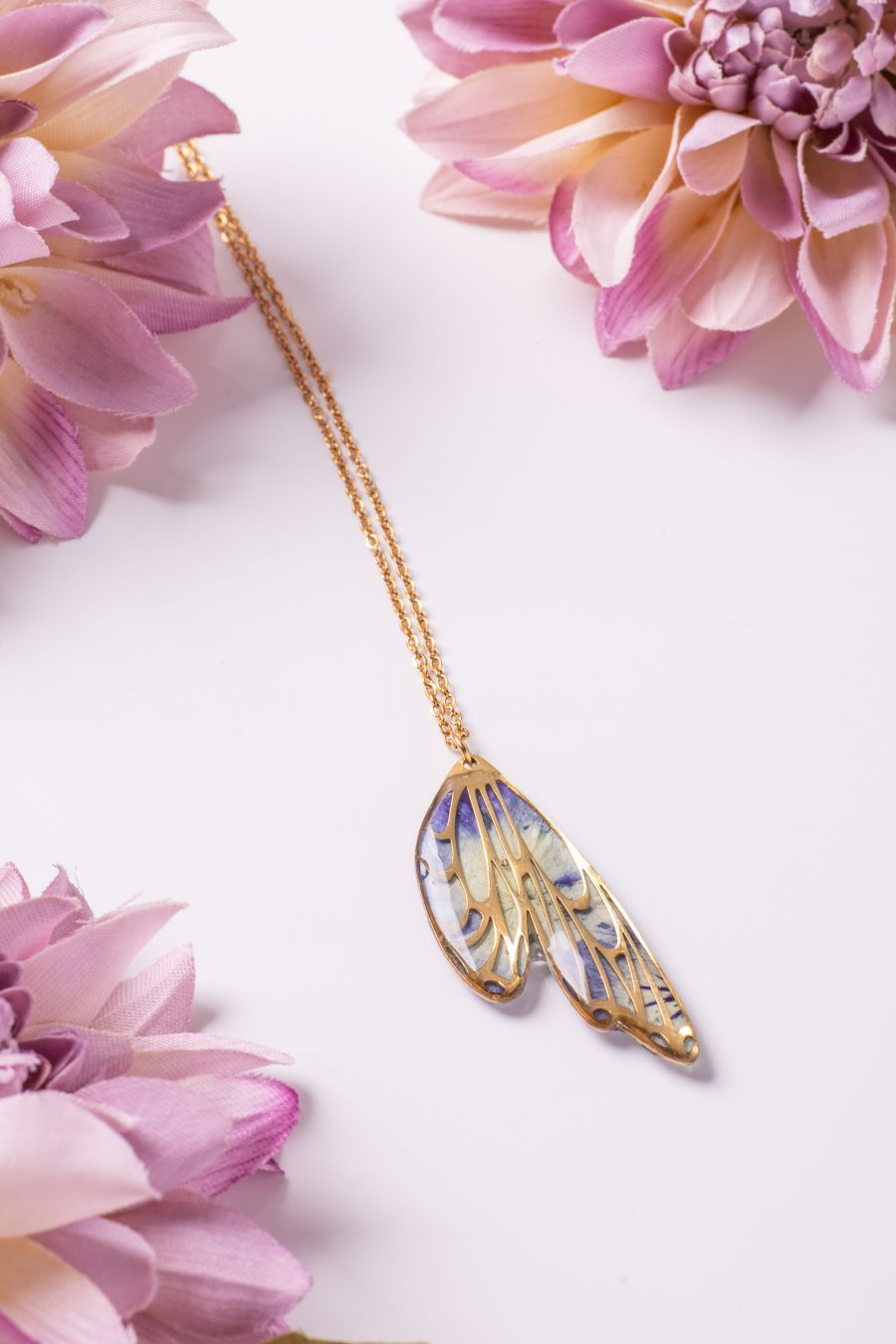 Anhänger Resin Flügel Gold Veilchen Blau Gelb