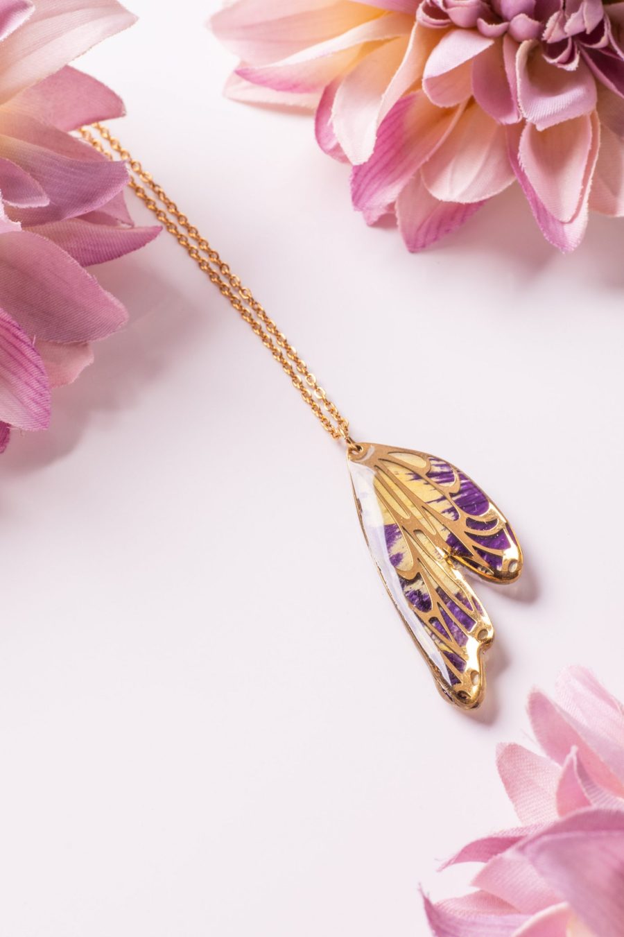 Anhänger Resin Flügel Gold Veilchen Lila Gelb