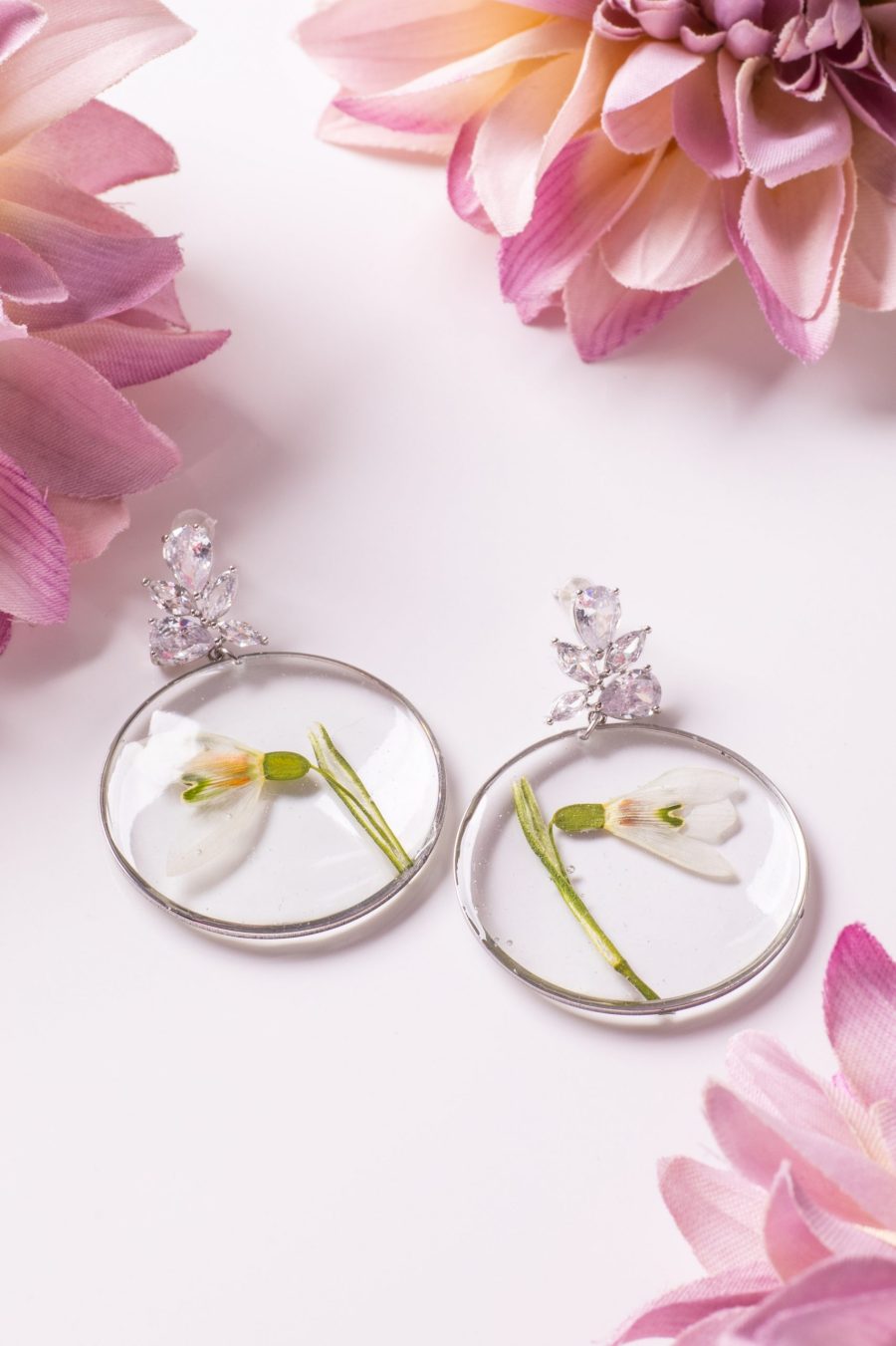 Ohrhänger Resin Kreis Silber Schneeglöckchen