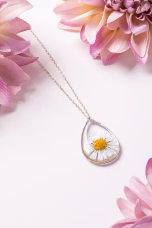 Anhänger Resin Tropfen Silber Gänseblümchen