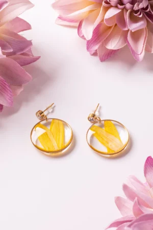 Ohrhänger Resin Kreis Gold Sonnenblume