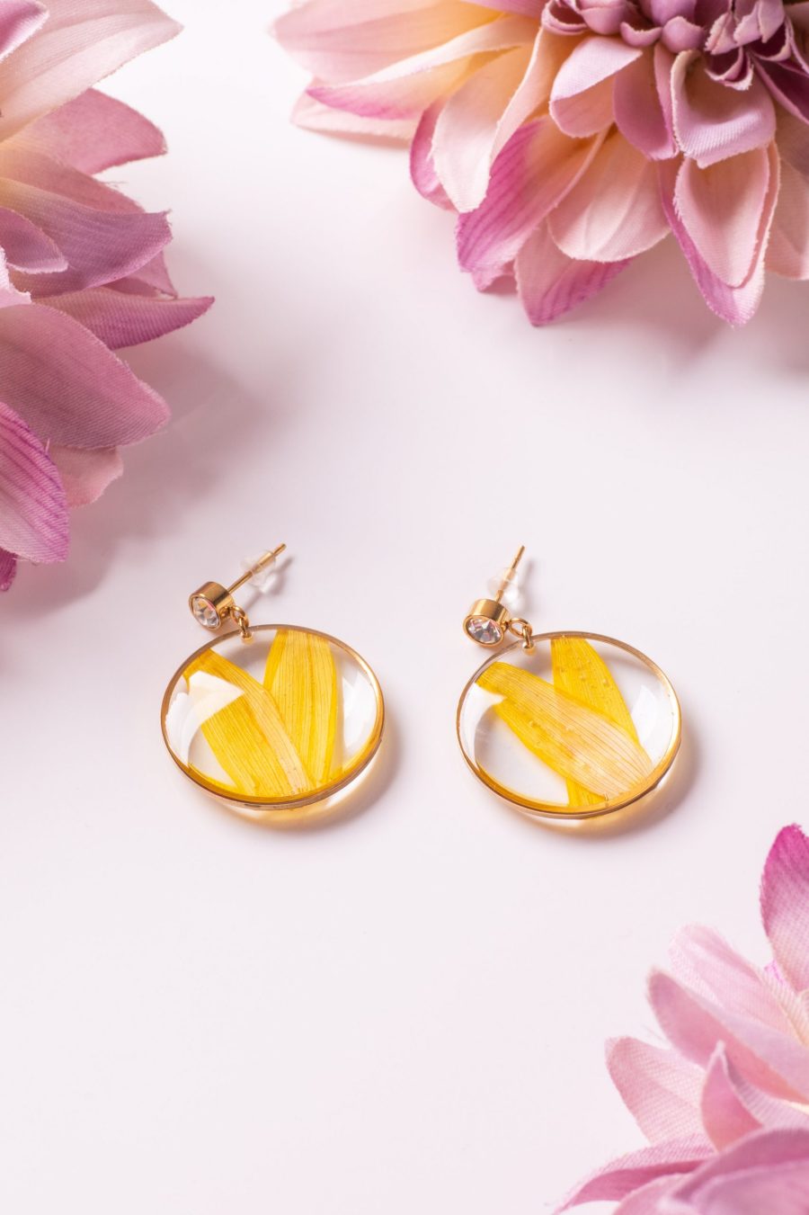 Ohrhänger Resin Kreis Gold Sonnenblume