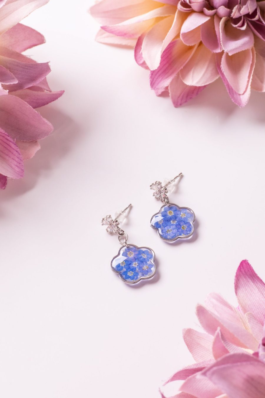Ohrhänger Resin Blume Silver Vergissmeinnicht Blau