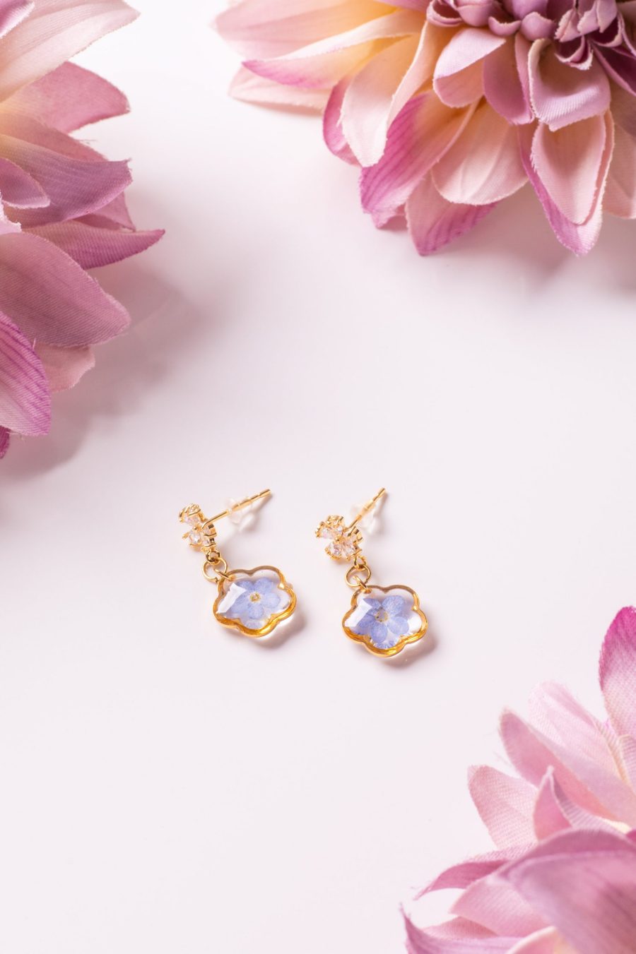 Ohrhänger Resin Blume Gold Vergissmeinnicht Blau