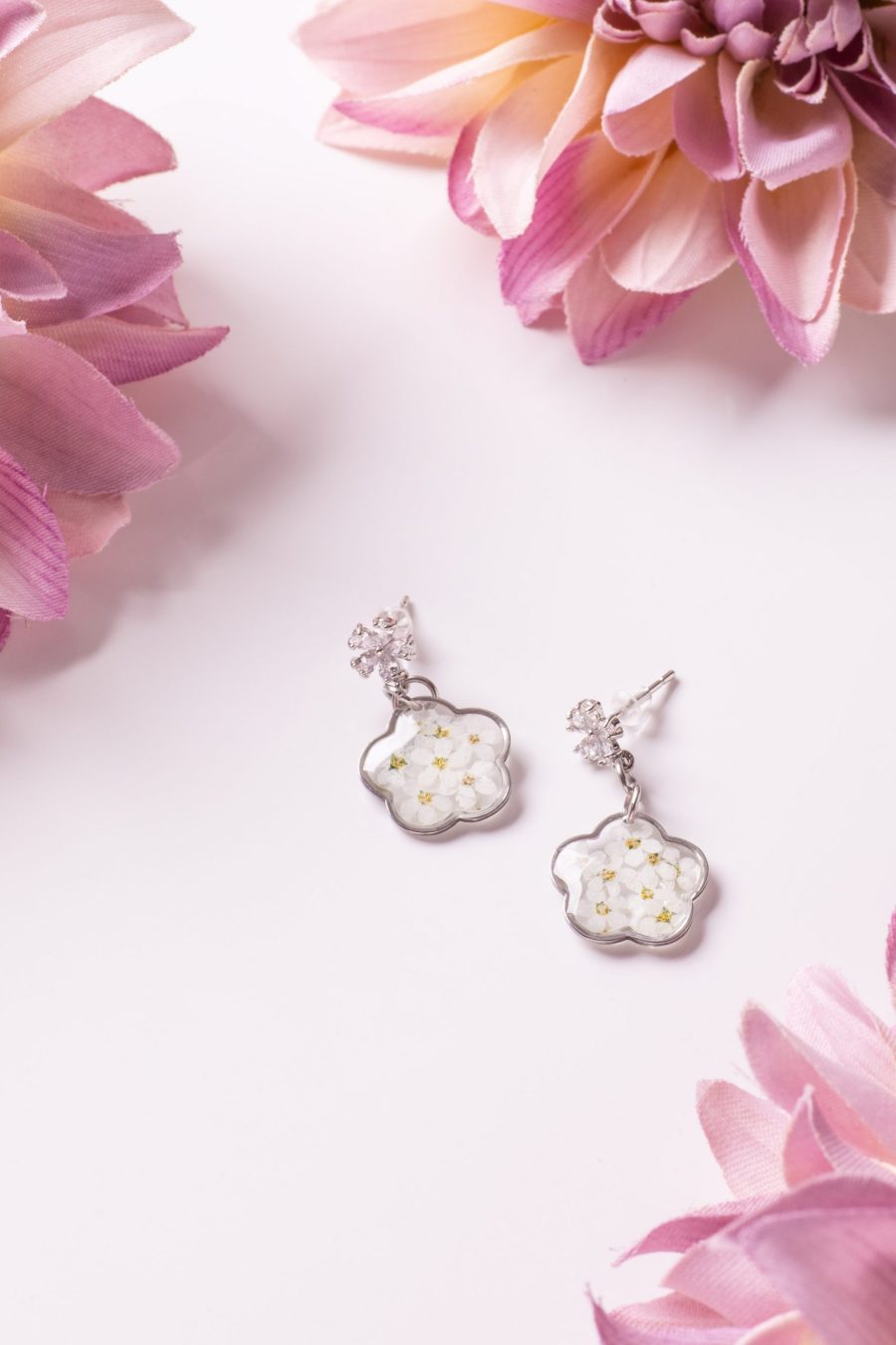 Ohrhänger Resin Blume Silber Vergissmeinnicht Weiß
