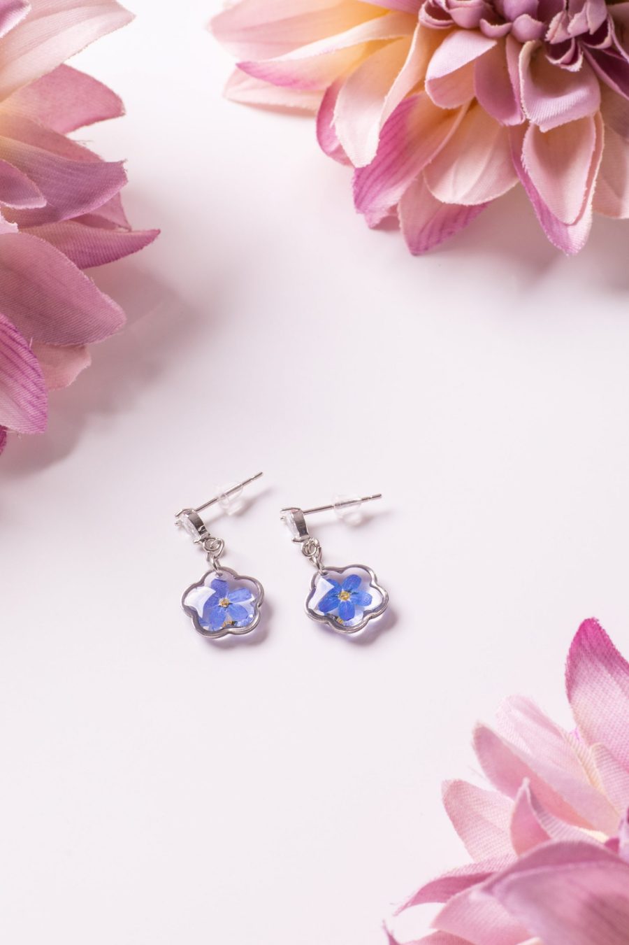 Ohrhänger Resin Blume Silber Vergissmeinnicht Blau