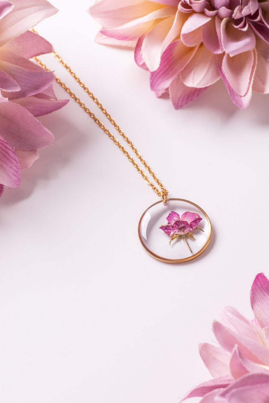 Anhänger Resin Kreis Pink Gold Rose