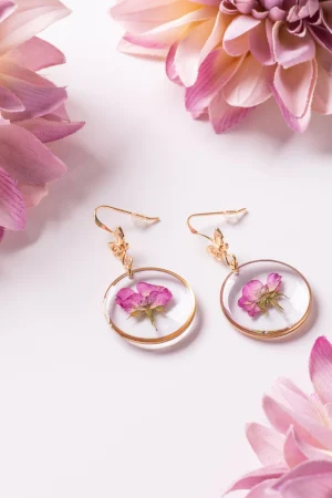 Ohrhänger Resin Kreis Pink Gold Rose