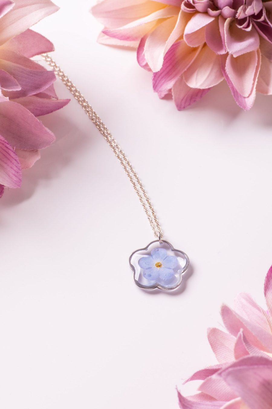 Anhänger Resin Blume groß Silber Blau Vergissmeinnicht