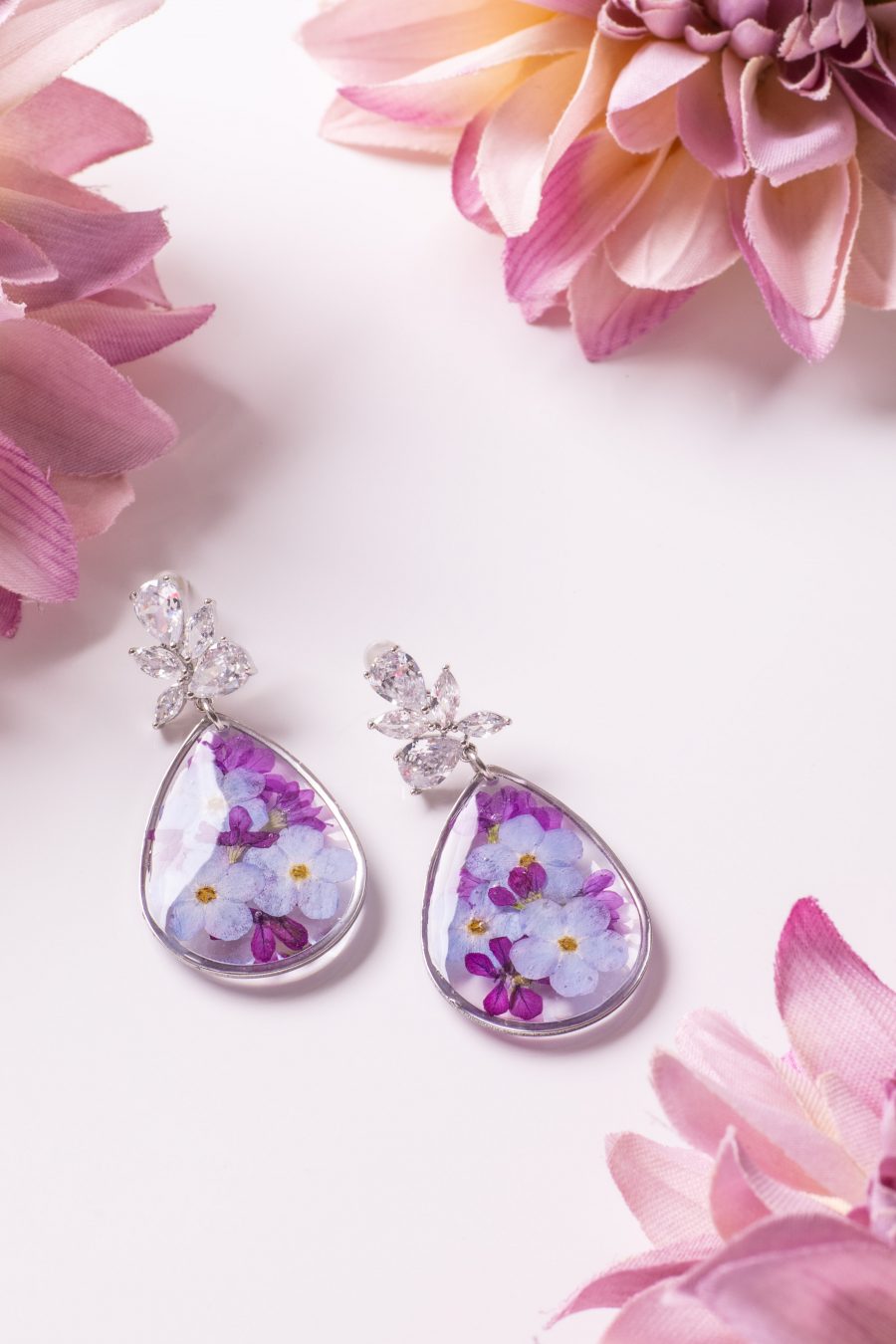 Ohrhänger Resin Tropfen groß Silber Lila Blau Myrthe