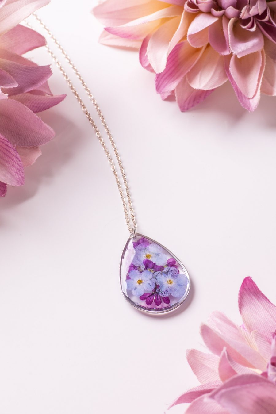 Anhänger Resin Tropfen groß Silber Lila Blau Myrthe