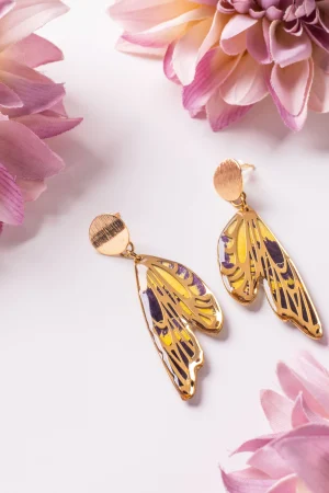Ohrhänger Resin Flügel Gelb Lila Gold Rose