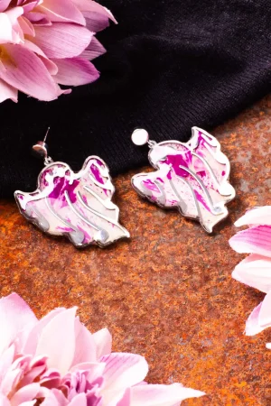 Ohrhänger Resin Weiß Silber Lila Rose